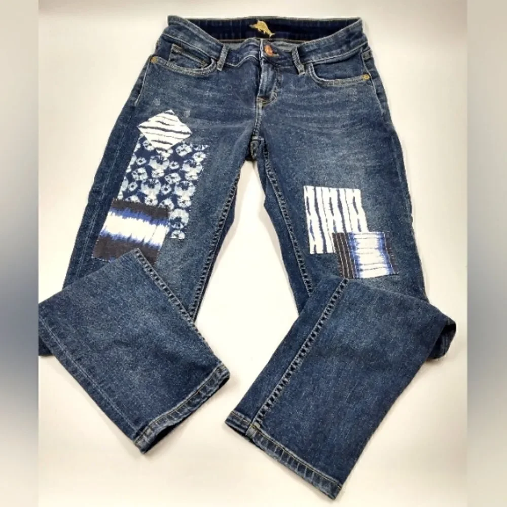 Tommy Bahama Boho Patchwork Vintage Boyfriend Slim Denim Jeans Pants Sz 26 - Picture 2 of 16
